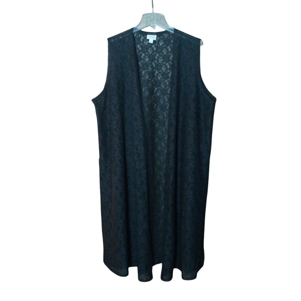 LuLaRoe Women XL Black Lace Sleeveless Long Duster Overlay Cardigan